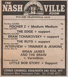 Nashville, London, Brian James and Vermilion 1979 ad
